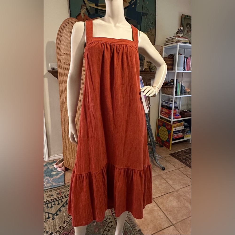 Anthropologie Rust Red textured cotton blend dress sz SMALL